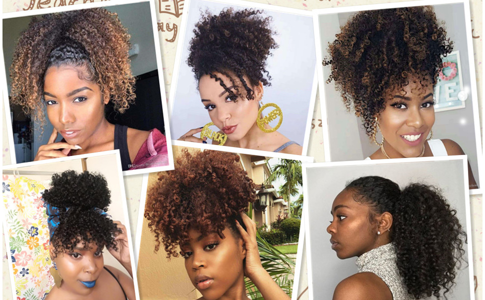 Drawstring Afro Kinky Human Ponytail for Black Women Clip in Hair Extension Kinky Curly Ponytails Drawstring Natural Color Ponytail Hair