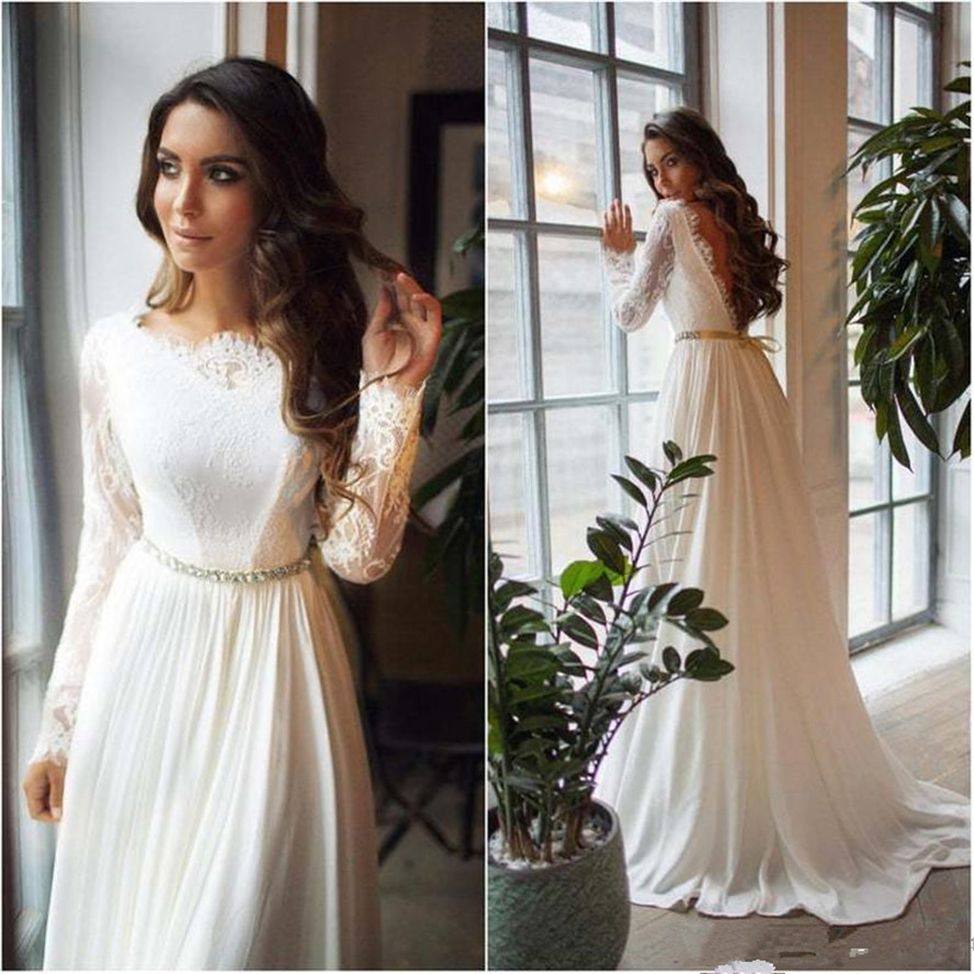 2020 New Cheap Long Sleeves Lace Bateau A-line Chiffon Beach Wedding Dresses Eleagnt Open Back Beach Bohemain Bridal Gown In Stoack 14, Khaki
2020 New Cheap Long Sleeves Lace Bateau A-line Chiffon Beach Wedding Dresses Eleagnt Open Back Beach Bohemain Bridal Gown In Stoack 14, Khaki