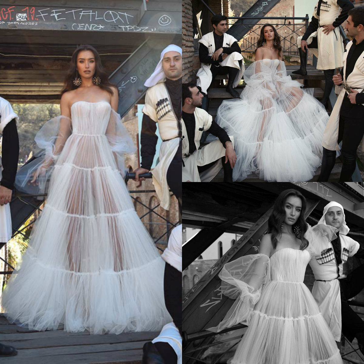 A Line Wedding Dresses Tulle Illusion Strapless Wedding Dress Datachble Slevees Custom Made Backless Sexy Robes De Mariée