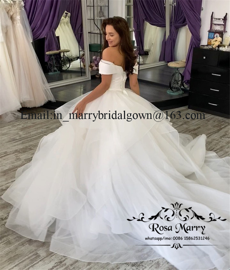 Princess Cascading Ruffles Ball Gown Wedding Dresses 2020 Off Shoulder Plus Size Vestido De Novia Puffy Tulle Skirt Bridal Gowns