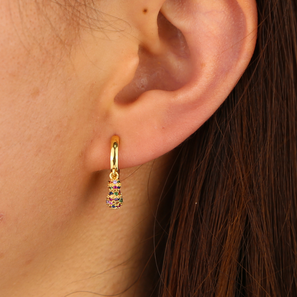 colorful disco ball charm elegance 2019 new women jewelry Small hoops floating ball charms trendy earring Gold