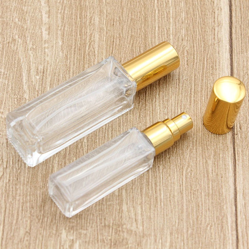 Clear Portable Glass Perfume Spray Bottle 10ml 20ml Empty Cosmetic Containers with Atomizer Gold Silver Cap Fragrance Bottles
