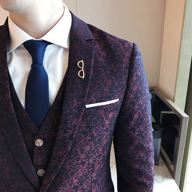 Men's Suits & Blazers Mens Wedding 2021 Burgundy Social Club Red Purple Slim Fit 3 Piece Dyed Print British Style Terno