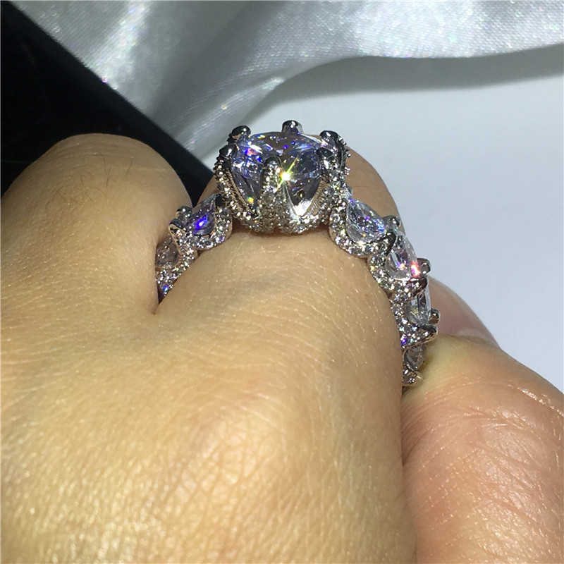 Choucong Unique Vintage Jewelry 925 Sterling Silver Big Round Cut White Topaz CZ Diamond Promise Women Wedding Bridal Ring For Lover's Gift