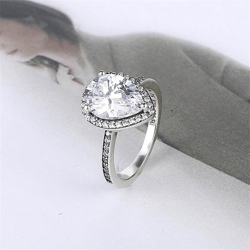 Vintage Fashion Jewelry Real 100% 925 Sterling Silver Never Fade Pear Cut 5A Cubic Zircon Eternity Ring Party Women Wedding Band Rings Gift