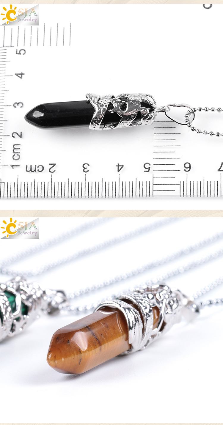 Dragon Tribe Totem Natural Stone Hexagonal Crystal Quartz Prism Ethnic Pendant Necklace Hanging Jewelry for Women Men