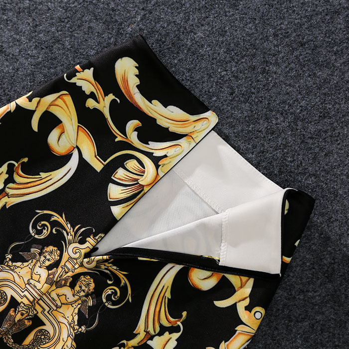 -Coming European Women Autumn Print Pencil Skirt High Stretch Abstract Pattern Midi Slip Hip Skirt Female LY191203