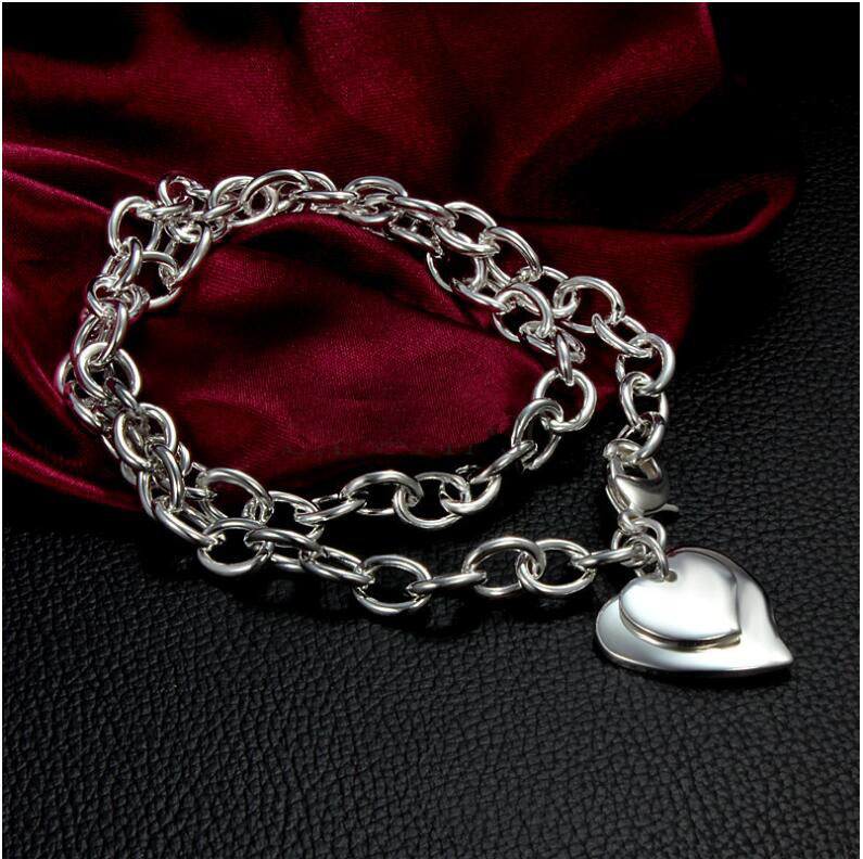 Hot sale Double Heart brand Crude necklace sterling silver plate necklace STSN252,wholesale fashion 925 silver Chains necklace