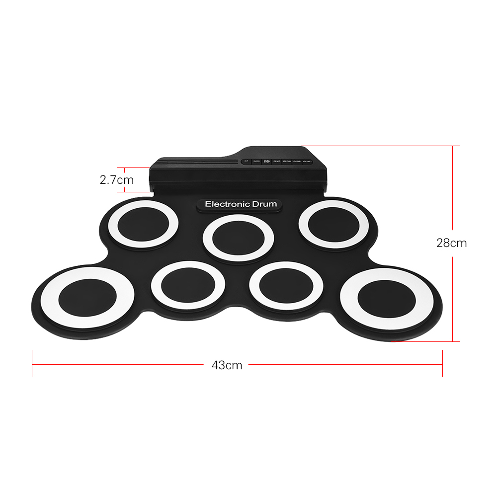 Portable Electronic Drum Digital USB 7 Pads Roll Drum Set Silicone Electric Drum Pillow Kit with Drumsticks Foot Pedal