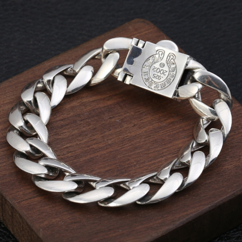 Gothic new 925 sterling silver handmade jewelry American European vintage antique silver big mouth tongue smooth link chain men's bracelets