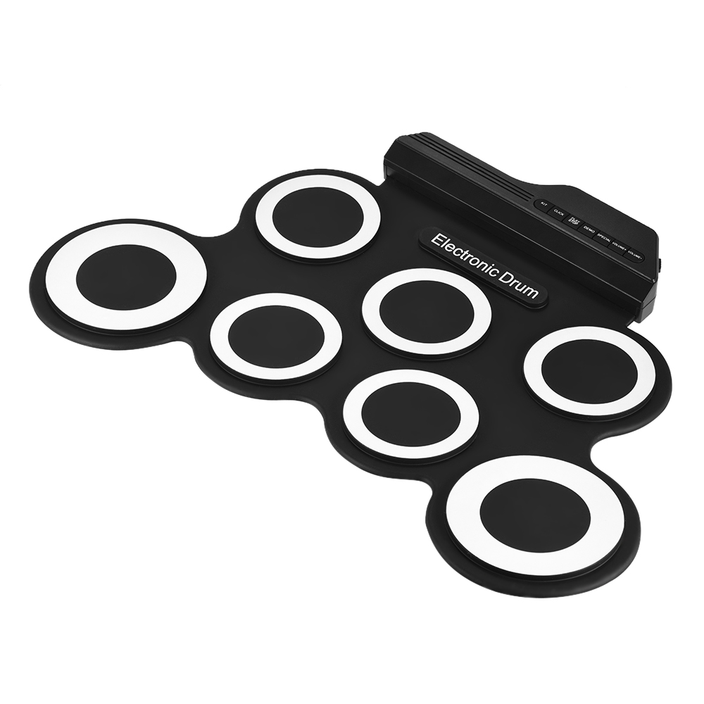 Portable Electronic Drum Digital USB 7 Pads Roll Drum Set Silicone Electric Drum Pillow Kit with Drumsticks Foot Pedal