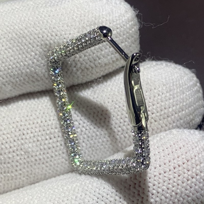 Luxury Original 925 Sterling silver Hoop earring Pave 400pcs 5A Cubic Zircon Party Wedding Clip Ear Earrings for women Bridal Charm jewelry