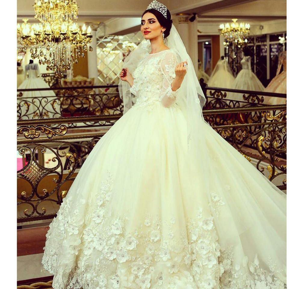 Princess Handmade Wedding Dresses African Saudi Arabic Dubai Gowns Long Sleeves Formal Bride Bridal Plus Size Custom Made