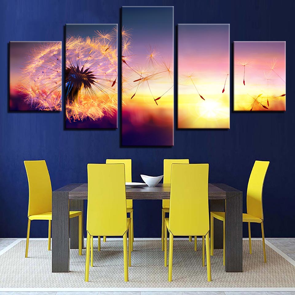 Canvas Pictures Modern Home Decor HD Prints Posters 5 Pieces Flower Dandelion In Sunset Paintings Living Room Wall Art No Frame