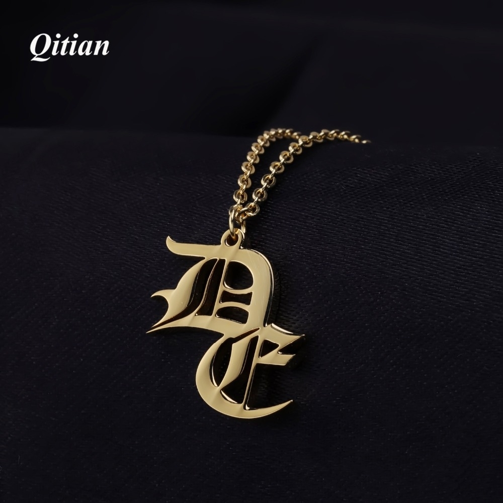 Vintage Old English Double Letters Necklace Gold Customized Nameplate Necklace For Women High Quality Stainless Steel Jewelry V191128