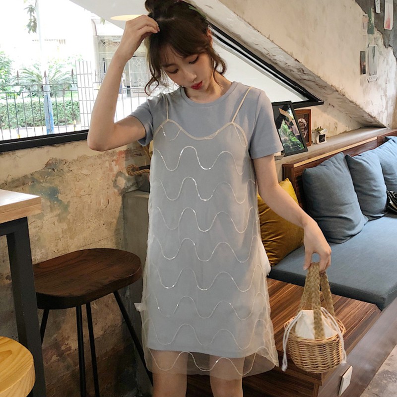 Summer Dresses Suit Preppy Style Solid Color Long Top And Bling Sling Dress 2 Pcs Set Casual Loose O Neck Short Sleeve Dress, Yellow
Summer Dresses Suit Preppy Style Solid Color Long Top And Bling Sling Dress 2 Pcs Set Casual Loose O Neck Short Sleeve Dress, Yellow