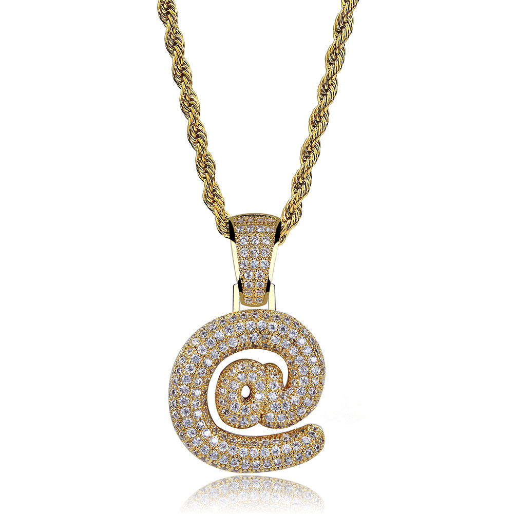 US Dollar Sign Keyboard Symbol Pendant Necklace New Fashion 18K Gold Plated Mens Hip Hop Question Mark Chain Full Diamond Iced Out CZ Cubic Zircon Gif