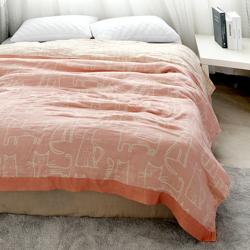 

Summer Baby Bed Crib Quilt Bedspread Muslin Throw Blanket Newborn Receiving Blankets Swaddle Soft Play Mat, Pink