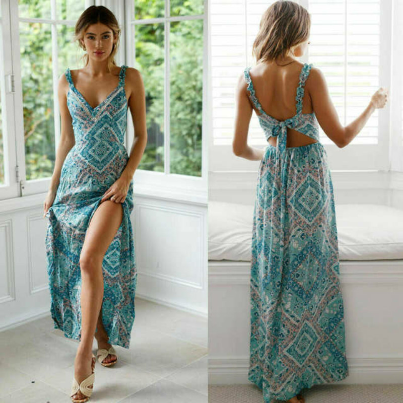 2020 Fashion Women Boho Long Dress Sleeveless Backless Floral Chiffon Long Dress Summer Beach Party Sexy, Clear
2020 Fashion Women Boho Long Dress Sleeveless Backless Floral Chiffon Long Dress Summer Beach Party Sexy, Clear