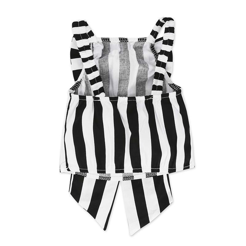 Discount Fashion Girls Suit Stripe Tops +Pants 2 Pieces The Strapless Set Kids Bowknot Hole White Pants Childrens Clothing Set