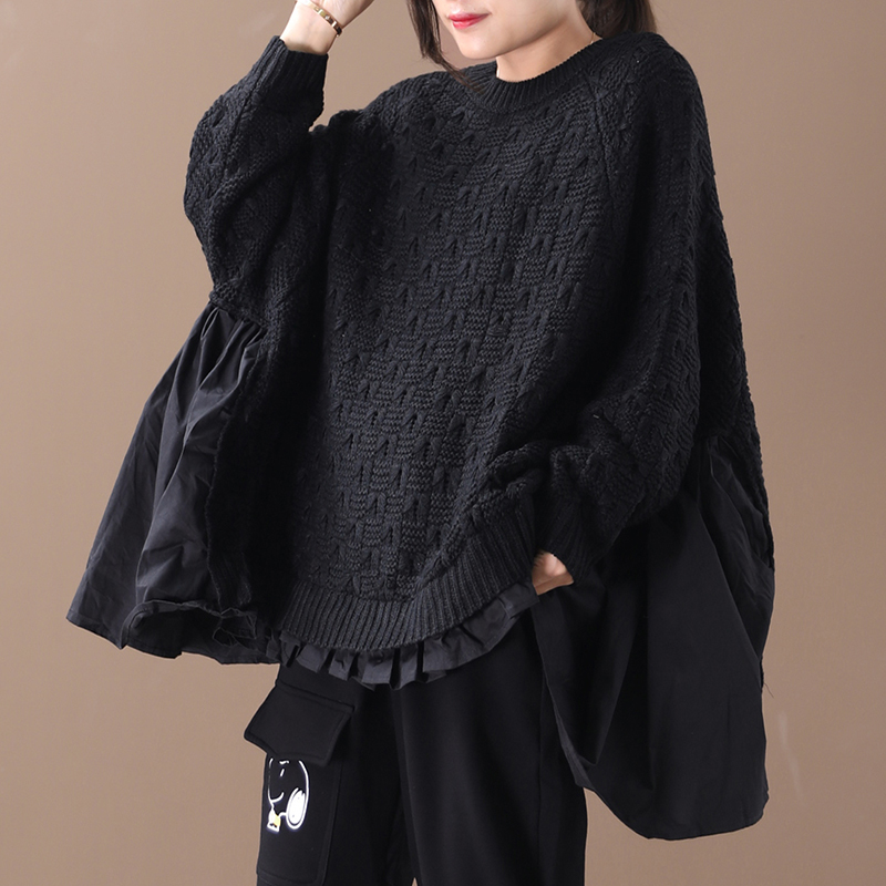 Female new autumn and winter plus size korean style literary fold stitching batwing sleeve bottoming loose sweatershirt, Black
Female new autumn and winter plus size korean style literary fold stitching batwing sleeve bottoming loose sweatershirt, Black