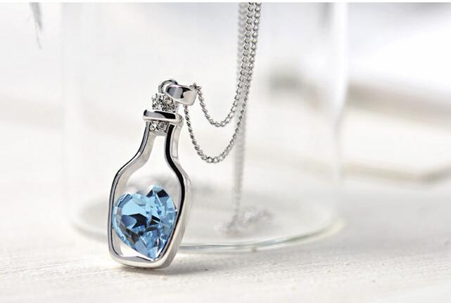 Wishing Bottle Jewelry Heart Pendant Necklaces Fashion Crystal Sparkle Stone Sautoir for girls Sale GD8