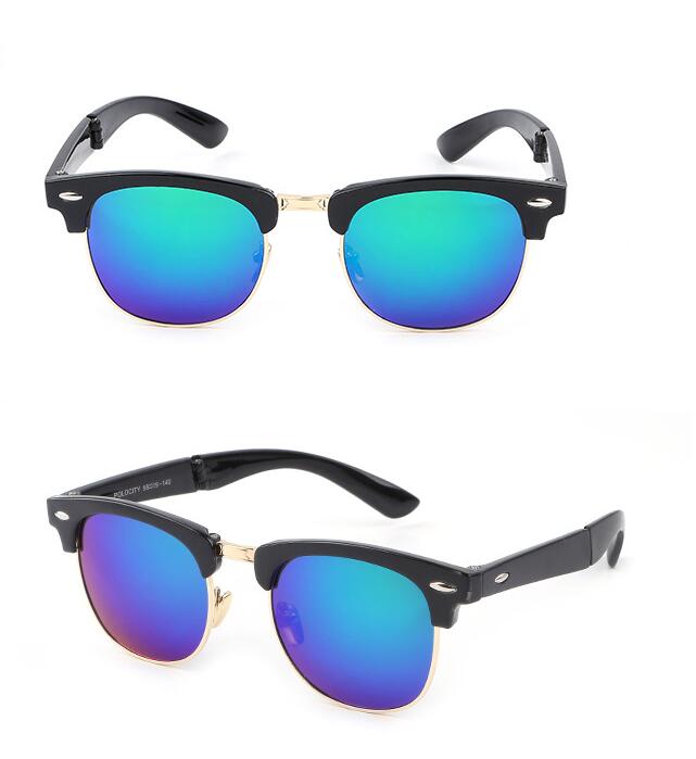 Unisex Folding Classic Sunglasses Fold Mttal Frame Portable Anti-UV Eyeglasses Goggles with Glasses Case black