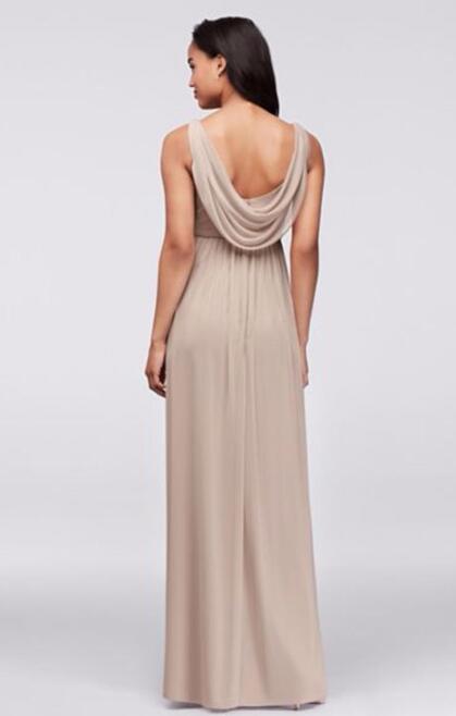 V-neck Floor Length Wedding Party Dress Formal Dresses vestidos de festa Long Mesh Dress with Cowl Back Detail