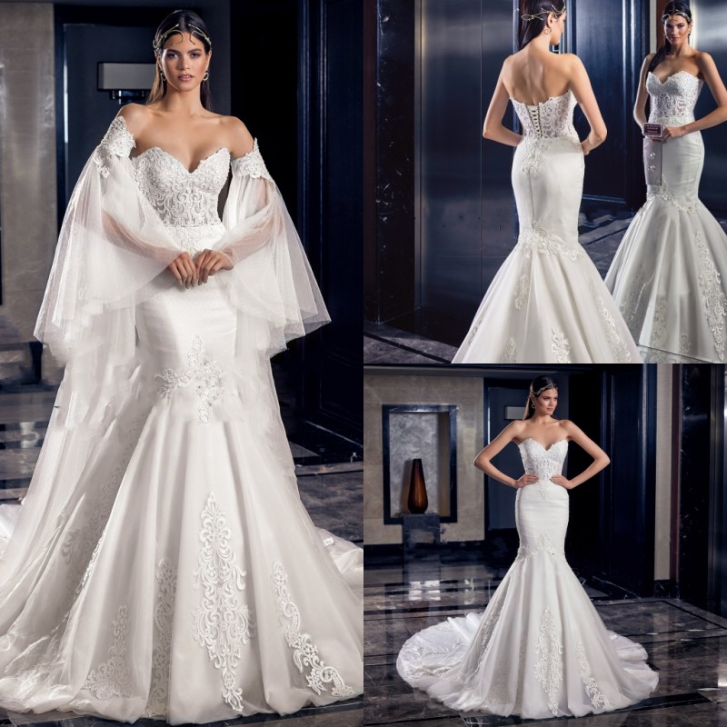Milva 2019 Gorgeous Mermaid Lace Wedding Dresses Bridal Gowns With Detachable Sleeve Appliqued Sweetheart Sweep Train Vestidos De Nnovia