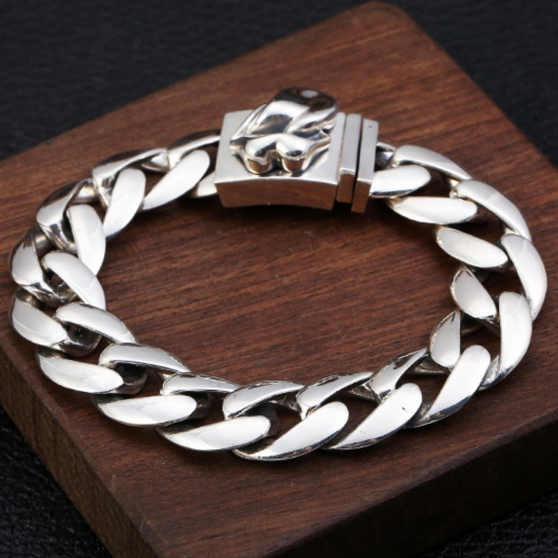 Gothic new 925 sterling silver handmade jewelry American European vintage antique silver big mouth tongue smooth link chain men's bracelets