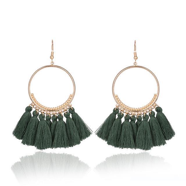Fashion-Bohemian Ethnic Fringed Tassel Earrings for Women Golden Round Circle Ring Dangle Hanging Drop Earrings Jewelry Accessories 20pairs
