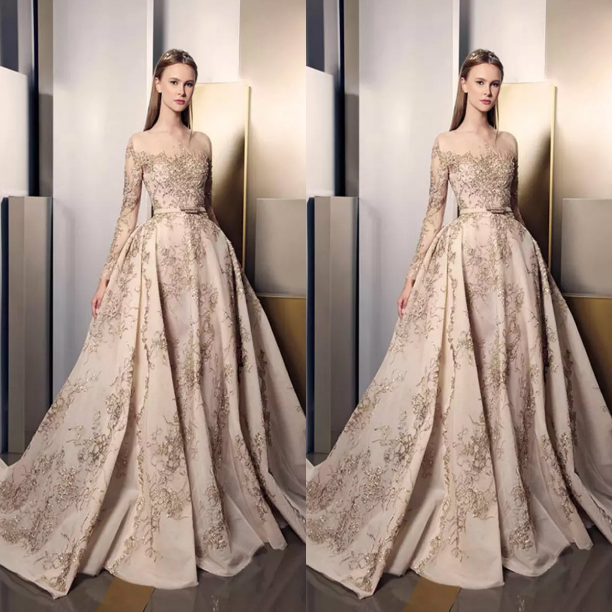 Ziad Nakad Beaded Prom Dresses Long Sleeves Sheer Jewel Neckline Formal Gowns Appliqued Floor Length Tulle Party Dress For Women, White
Ziad Nakad Beaded Prom Dresses Long Sleeves Sheer Jewel Neckline Formal Gowns Appliqued Floor Length Tulle Party Dress For Women, White
