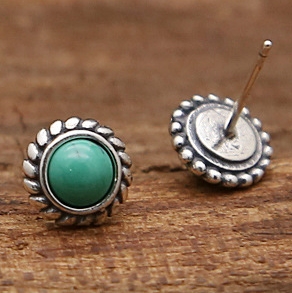 Brand new 925 sterling silver stud earrings American antique silver hand-made designer jewelry with semi-precious stones for women