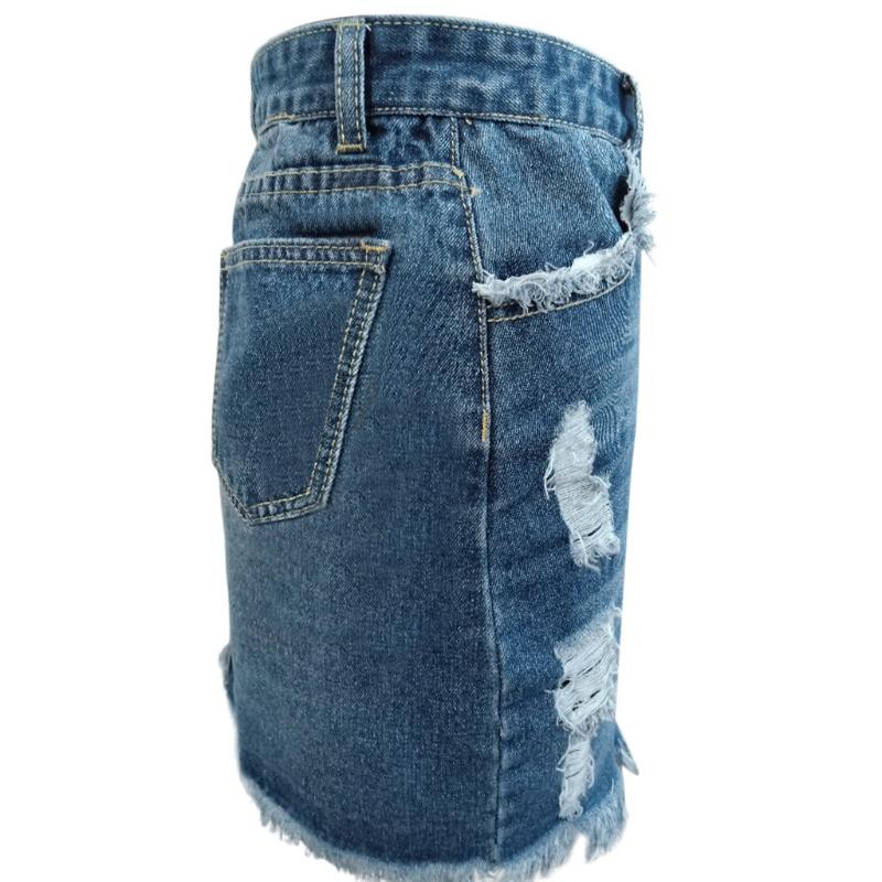 Plus Size Mini Skirts Womens Summer 2019 Streetwear Casual Denim Skirt Hole Button Women Skirt Faldas Mujer Moda 2019