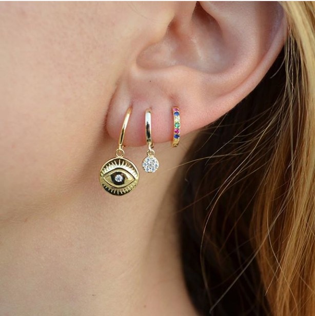 Dangle evil eye Coin earring Gold plated lucky girl women classic turkish evil eye jewelry