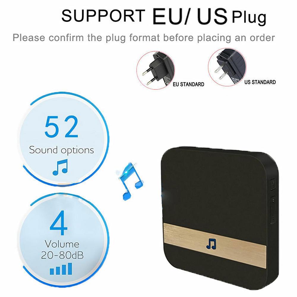 Wireless WiFi Smart Indoor DoorBell Visual Intercom Door Secure Camera Bell Security Waterproof Music Receiver Home Cordless Door Bell