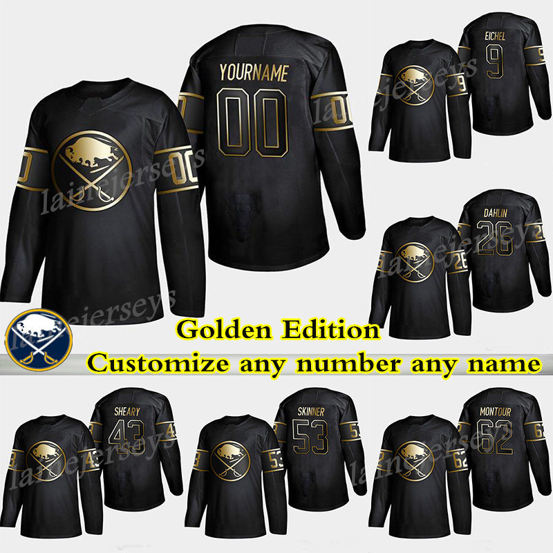 Buffalo Sabres Golden Edition 9 Jack Eichel 26 Rasmus Dahlin 53 Jeff Skinner 55 Ristolainen Customize any number any name hockey jersey, Black
Buffalo Sabres Golden Edition 9 Jack Eichel 26 Rasmus Dahlin 53 Jeff Skinner 55 Ristolainen Customize any number any name hockey jersey, Black