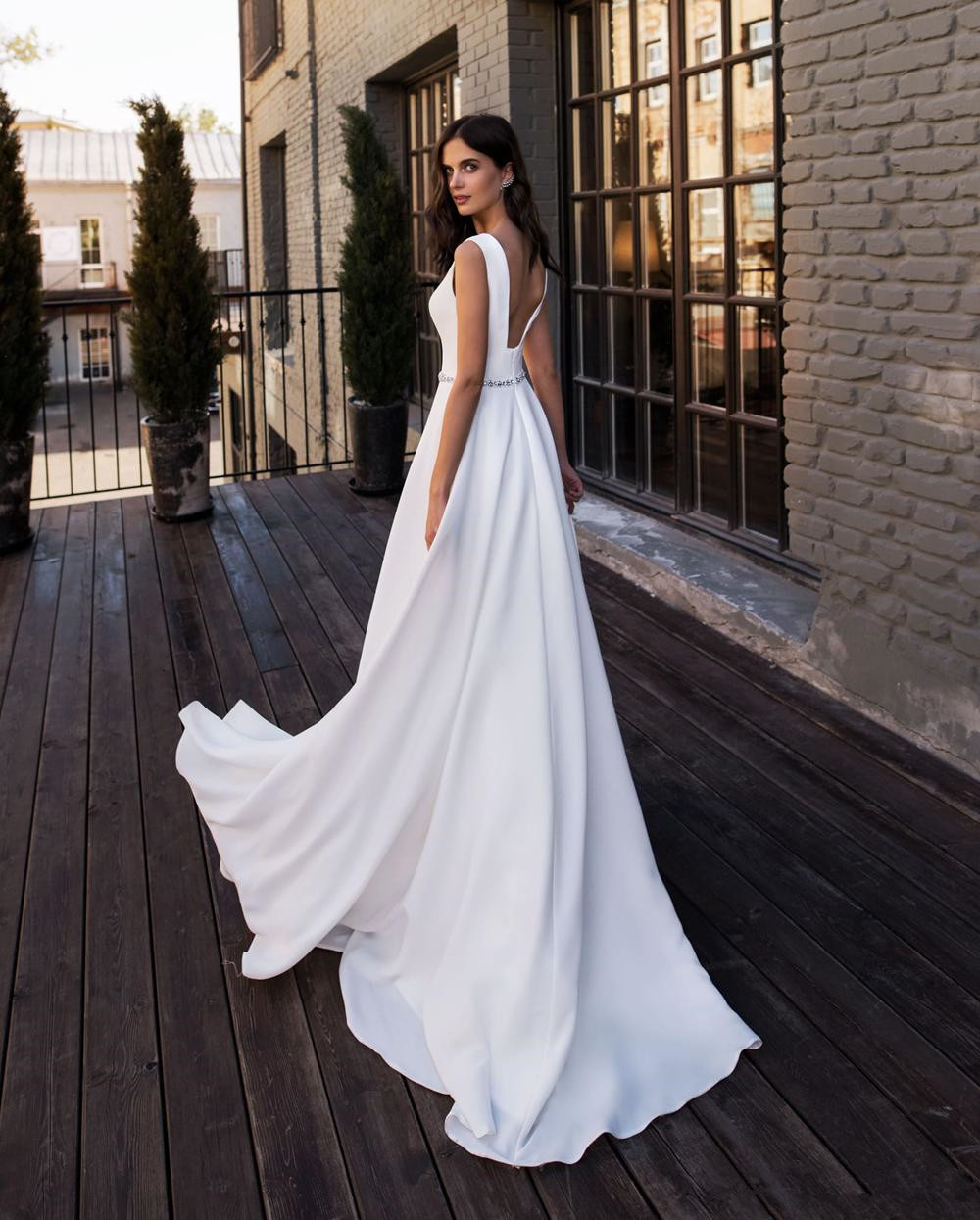 simple bohemian country dresses v neckline satin bridal backless a line beach wedding gowns