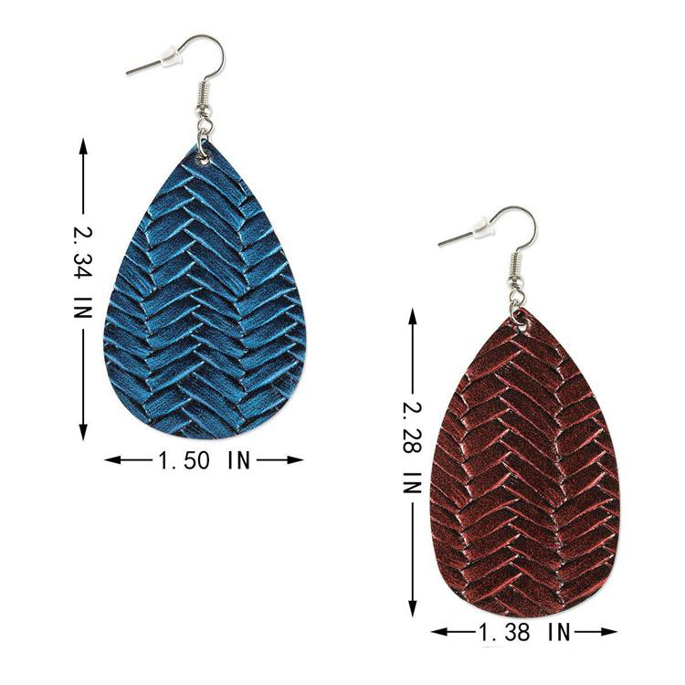 New PU Leather Weave Pattern Leaf Dangle Earring for Women Colorful Oval Leather Hook Drop Earring Trendy Jewelry Gift