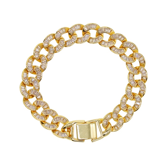 Iced out Hip hop bling micro pave cz bracelet for women jewelry 17cm Miami cuban link chain hiphop