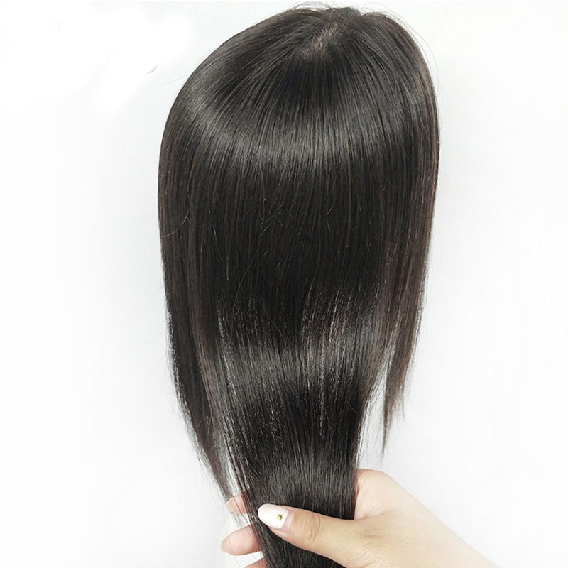 5X6inch Slik Base Top Human Hair Topper For Women Natural Black Color Clip In Toupee 120% Density