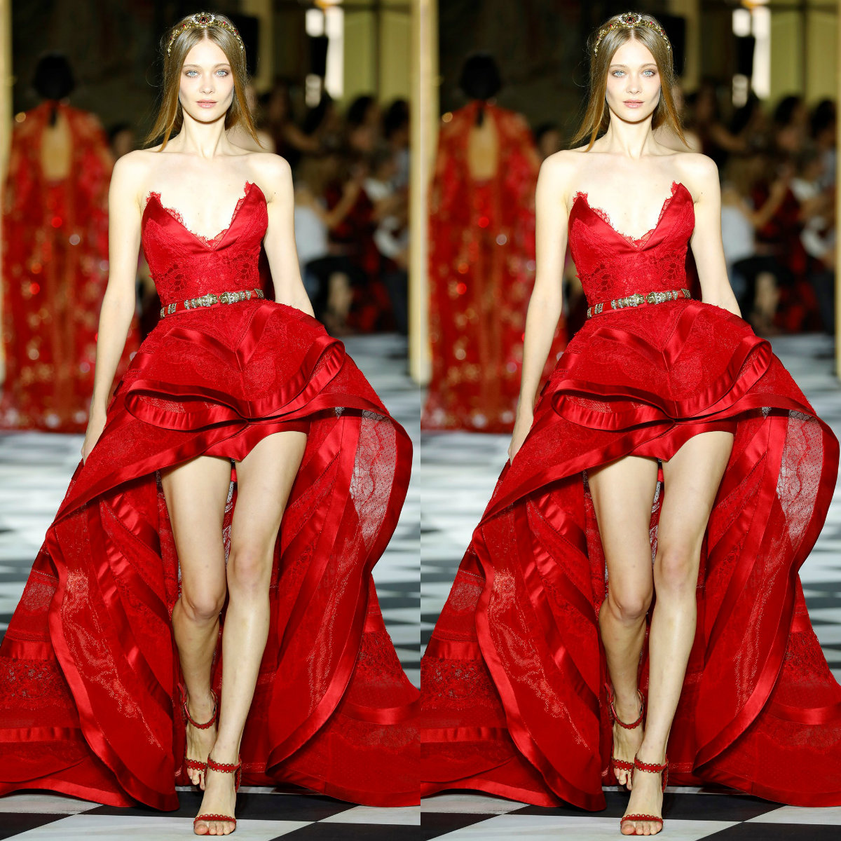 Zuhair Murad Red Prom Dresses 2019 Sweetheart Lace Hi Lo Tiered Ruffles Evening Dress Sexy Cocktail Party Gowns robes de soirée