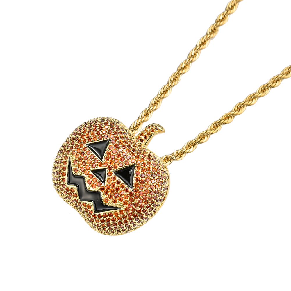 Wholesale-Hip Hop Halloween pumpkin Pendant Copper Micro pave with CZ stones Necklace Jewelry for men and women CN028