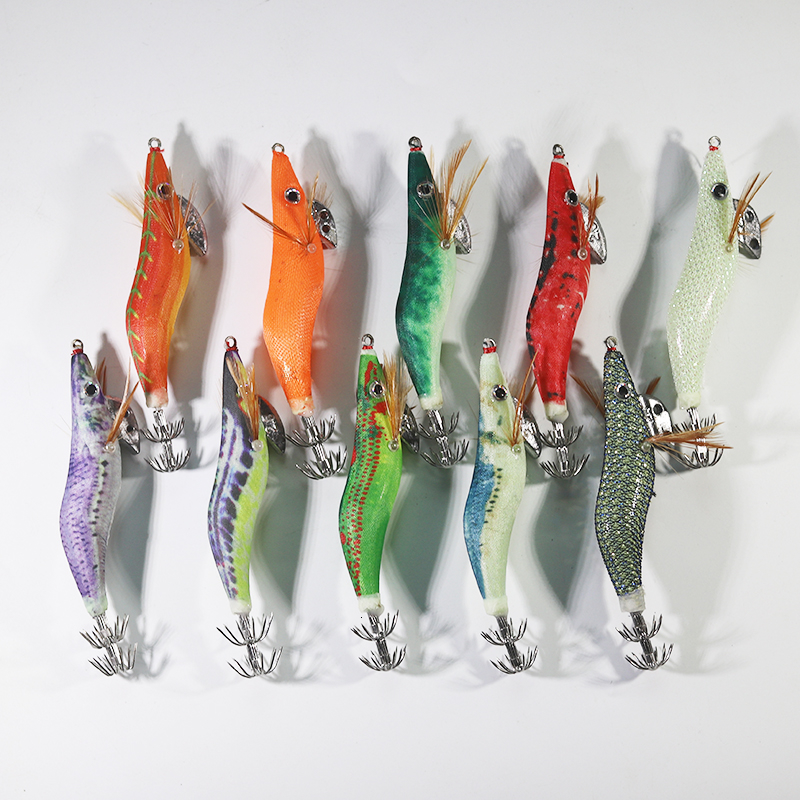 10Pcs Size 2.5#3.0#3.5# Fishing Lure Lead Sinker Squid Lures Jigs Octopus Wood Shrimp Bait Luminous Squid Hook Fishing Tackle T191020