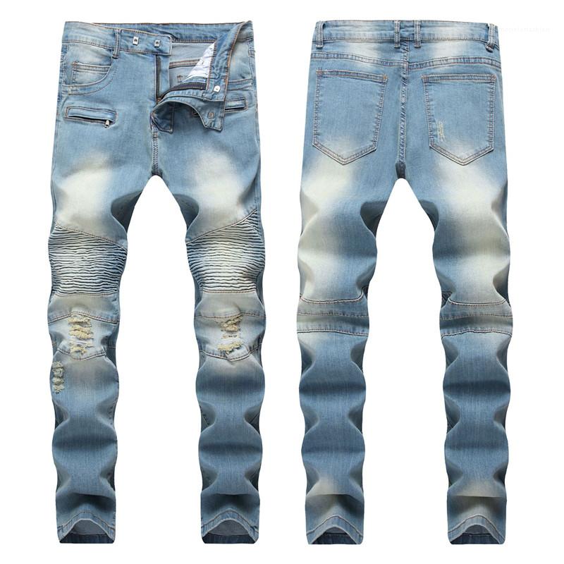 Blue Straight Trousers Mens Modern Slim Long Distrressed Jeans Fashion Male Clothing Designer Fold Light 
Blue Straight Trousers Mens Modern Slim Long Distrressed Jeans Fashion Male Clothing Designer Fold Light