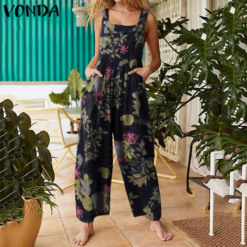 Summer Overalls 2020 VONDA Rompers Women Jumpsuits Sexy Sleeveless Vintage Printed Playsuits With Pockets Retro Long Pants, Red
Summer Overalls 2020 VONDA Rompers Women Jumpsuits Sexy Sleeveless Vintage Printed Playsuits With Pockets Retro Long Pants, Red