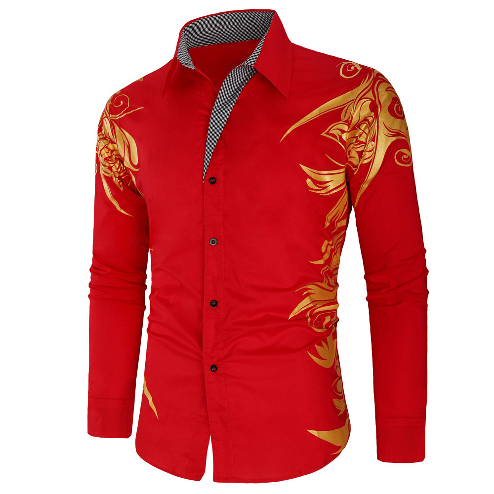 wholesale European and American leisure fashion bronzing printing men's shirt fashion long-sleeved shirt Tuxedo party evening shirts