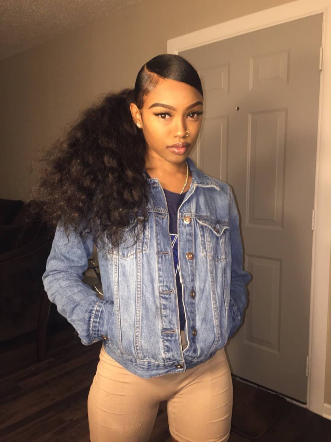 Easy Ponytail Hairstyles Clips human Hair Drawstring Ponytail natural 1b Kinky Curly Drawstring pony tail Virgin Curly pony tails 100g-160g