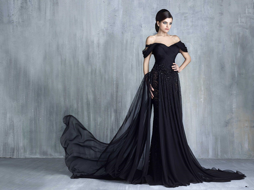 2020 New Tony Chaaya Lace Applique Beads Evening Dresses Off Shoulder Sleeveless Party Gowns Sweep Train Formal Dress 1504