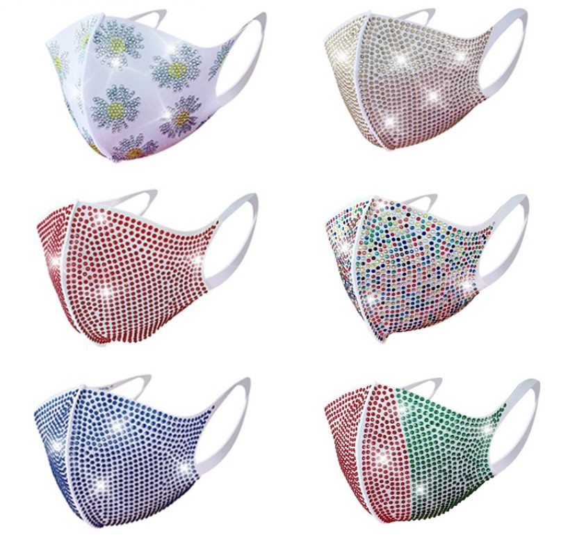 Bling shine rhinestone face mask crystal diamond sparkle reusable cloth face mouth cover teenager adult nightclub party personality wear